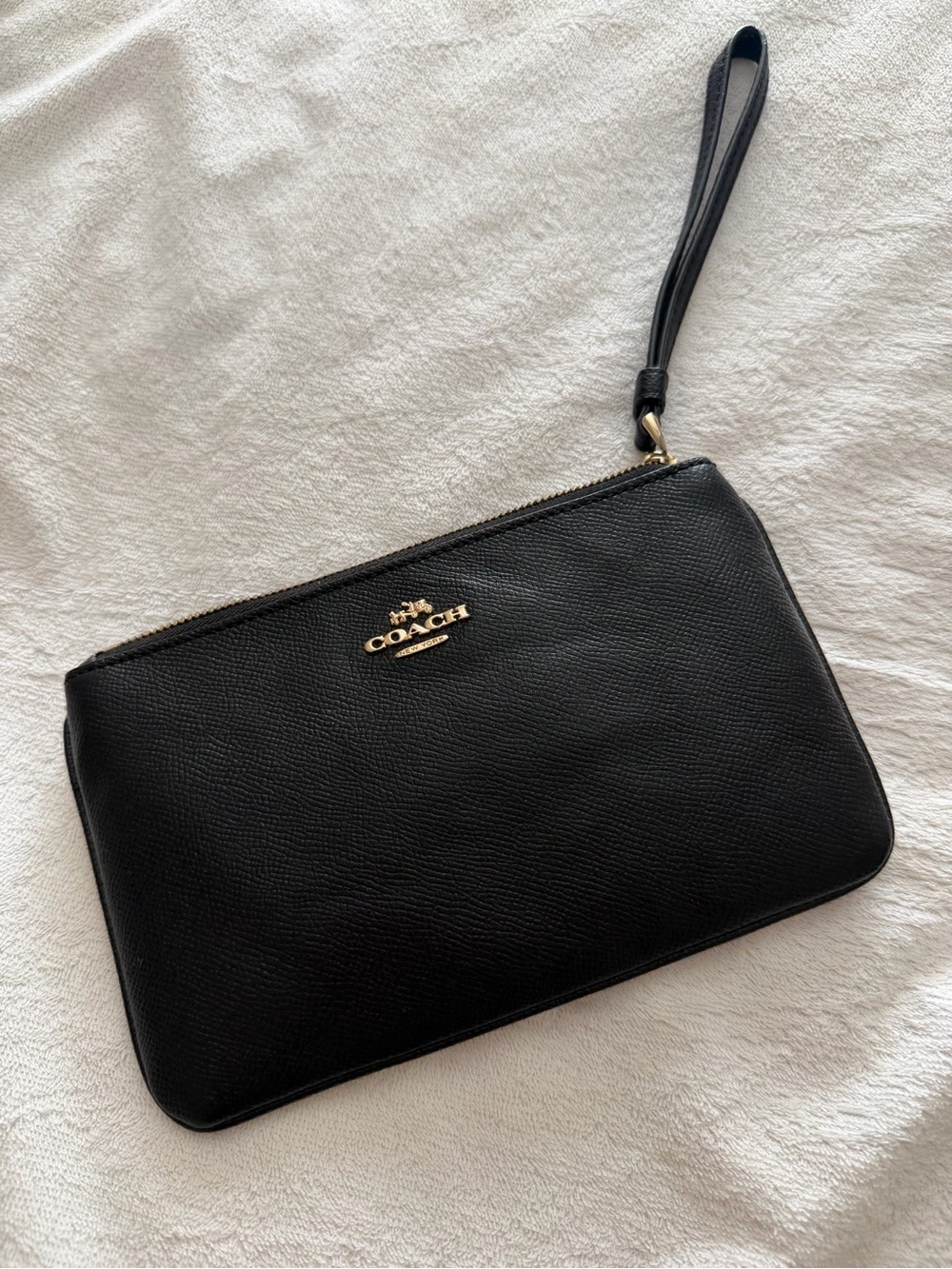 Coach Black Leather Wristlet with Gold Logo